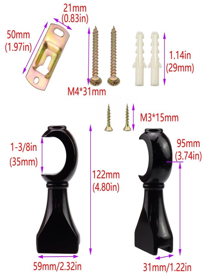 Risbay 4Pcs Wood Curtain Rod Brackets,1-3/8in(35mm) Diameter Support Bracket,Wooden Window Curtain Hooks for Curtain Rod,Brown - Image 2